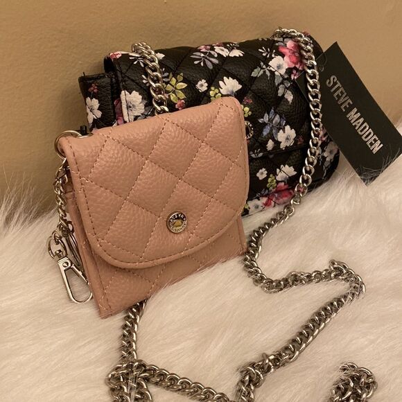 NWT Steve Madden Black Floral Purse w/ Matching Mini Pouch -l - Picture 3 of 16